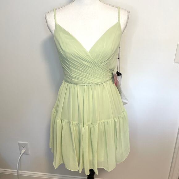 Mac Duggal Braided Spaghetti Strap Faux Wrap Dress In Mint 70200 Size 4 New - Picture 2 of 12